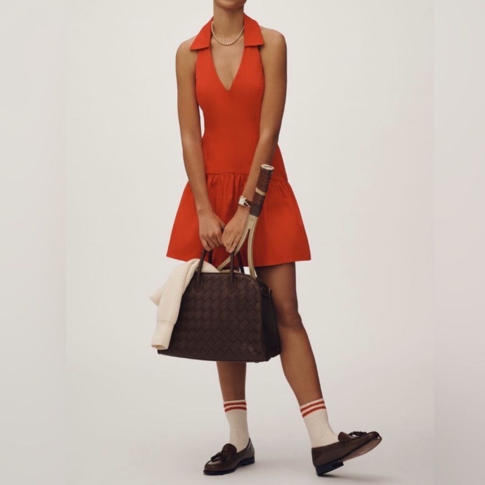 🟠NWT MAEVE by ANTHROPOLOGIE Halter Drop-Waist Mini Dress in Red LG - Picture 3 of 6